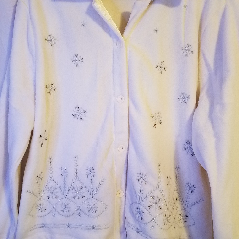Basic Editions White Button Down Snowflake Holida… - image 2